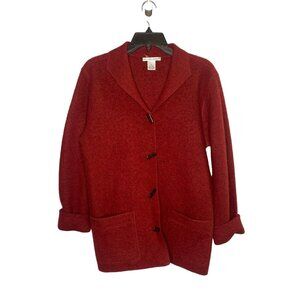 Jillian Jones 100% Wool Cardigan Sweater Women's Small Red Buttoned Collared